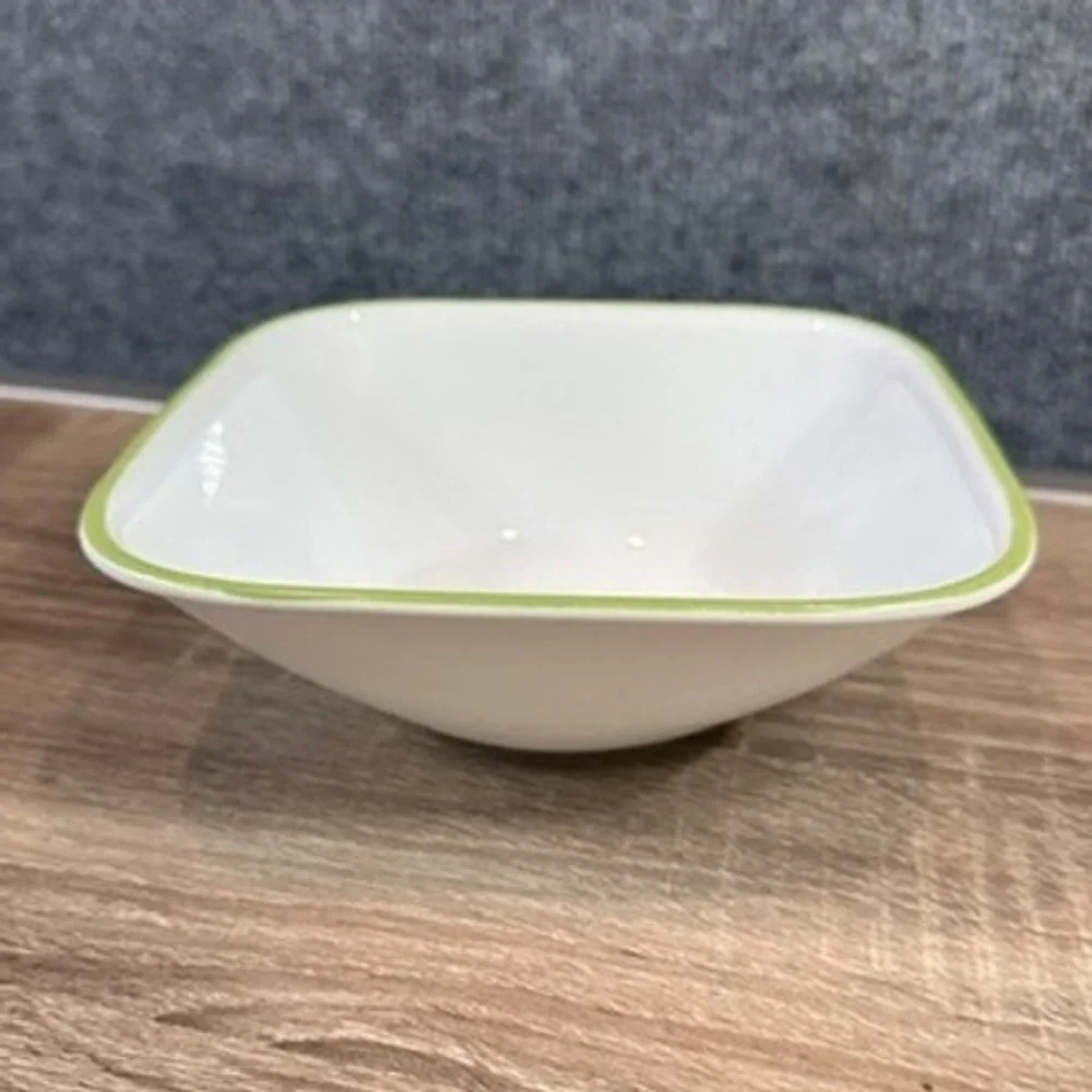 Cereal Bowl Corelle Vitrelle 2 White Green Rim Square 6.5